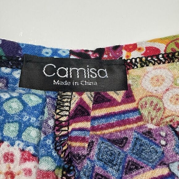 Camsa Bright Boho Oversized Patchwork Color Block Hippy Cropped Overalls, Sz. M - Picture 8 of 12